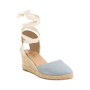 GAIMO Blue Made In Spain Suede Lace Up Espadrille Wedge Sandals